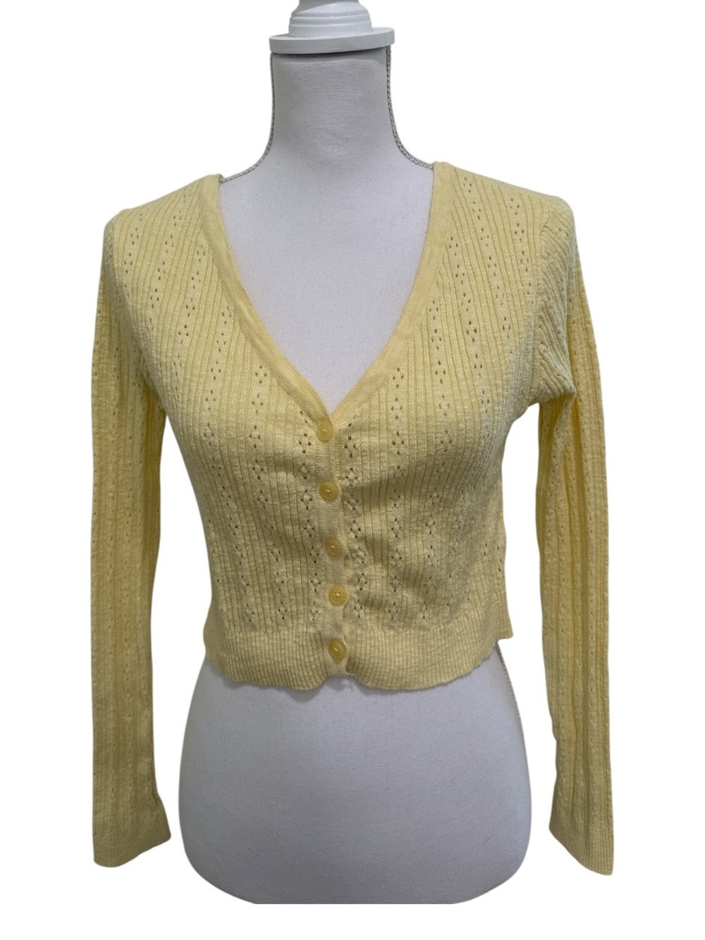 Garage Pale Yellow V-Neck Button Front Knit Cardigan Size Large
